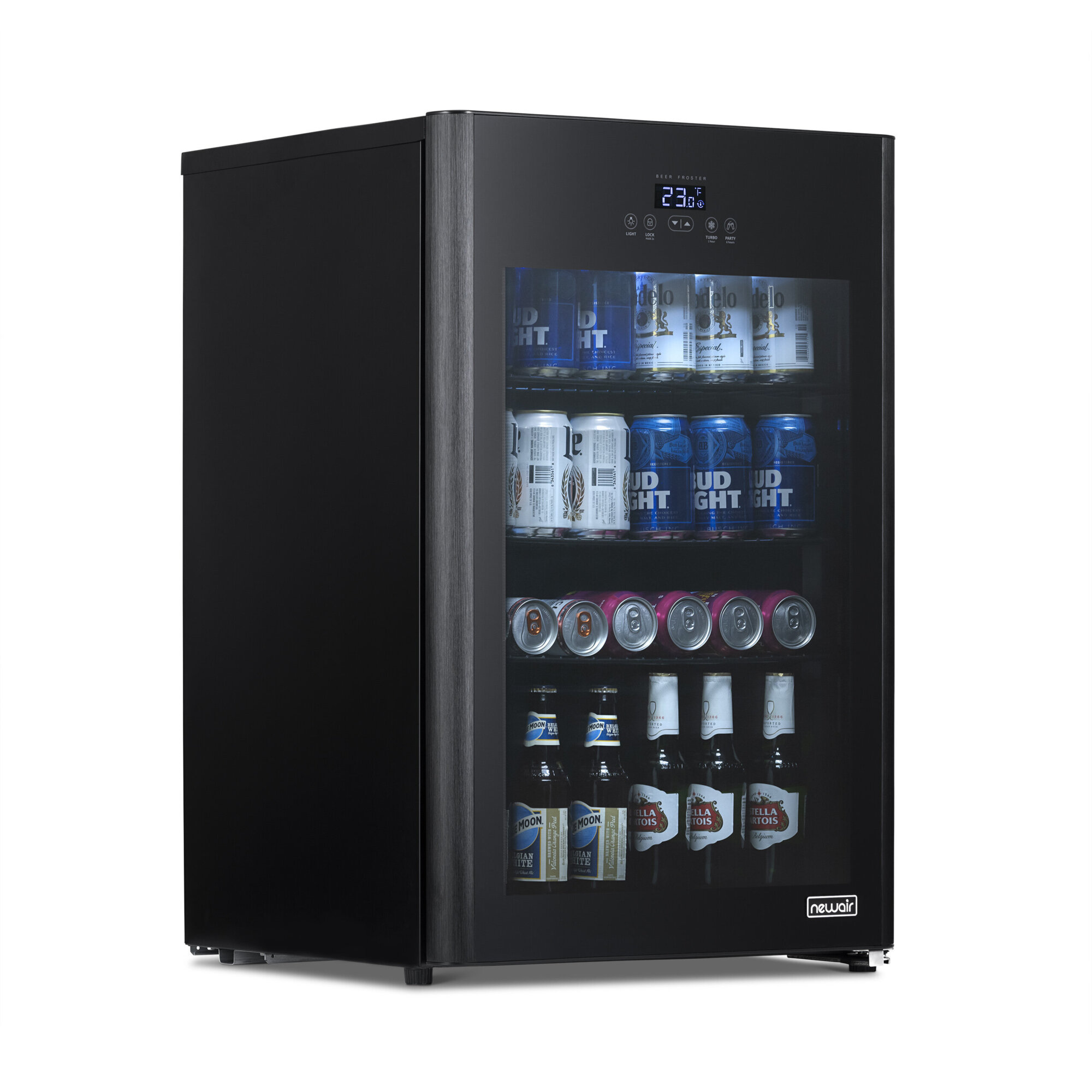 Newair Froster&nbsp;125&nbsp;Can Freestanding Beverage Fridge, Can Capacity 125, Height 33.5 in, Width 22.1 in, Model# NBF125BK00